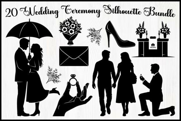 20 Wedding Ceremony Silhouette Bundle: Timeless Designs