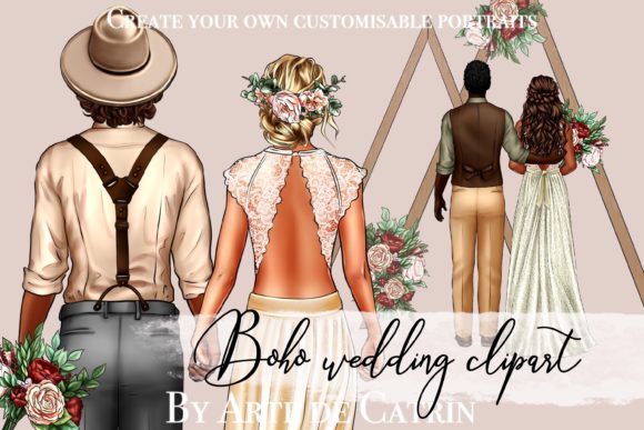 Boho Wedding Clipart, Groom and Bride: Design Your Dreamy Invitations