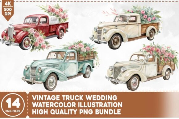Charming Vintage Truck Graphics for Wedding Designs