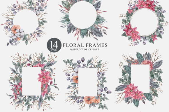 Watercolor Floral Wedding Frames Clipart for Creative Projects