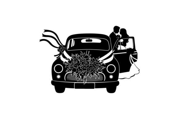 Wedding Couple in Vintage Car: A Timeless Design Asset