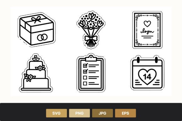 Wedding Icons Black and White: Crisp Line Art for Your Projects