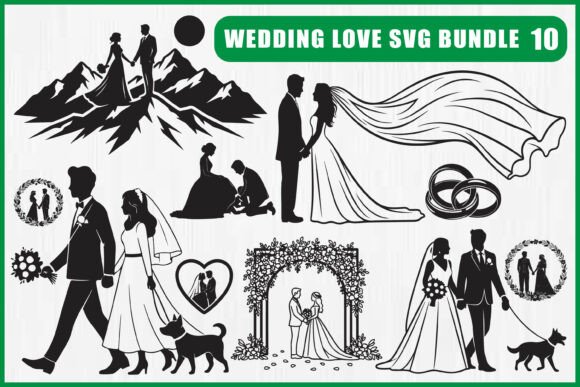 Wedding Love SVG Bundle: 10 Elegant Silhouettes for Your Designs